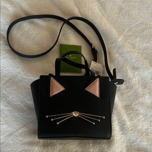 NWT kate spade black leather meow meow bag